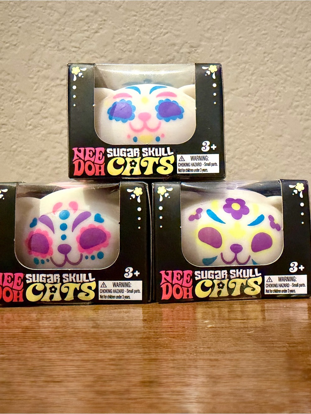 New Nee doh Sugar Skull Cats Toy - full set three colors